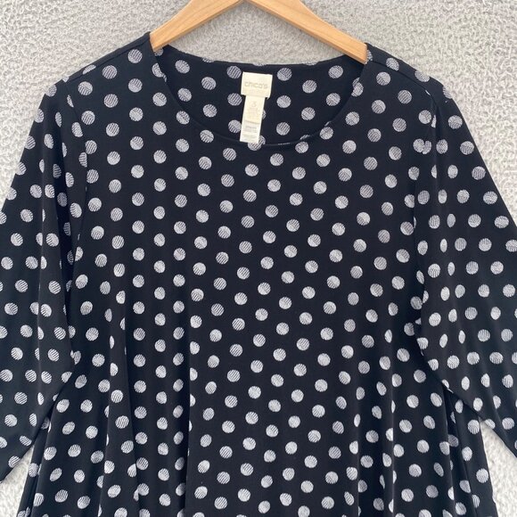 Chicos Top Womens 3 US Extra Large Solar Dots Tunic Black Hi Low Sharkbite Knit - Picture 2 of 10